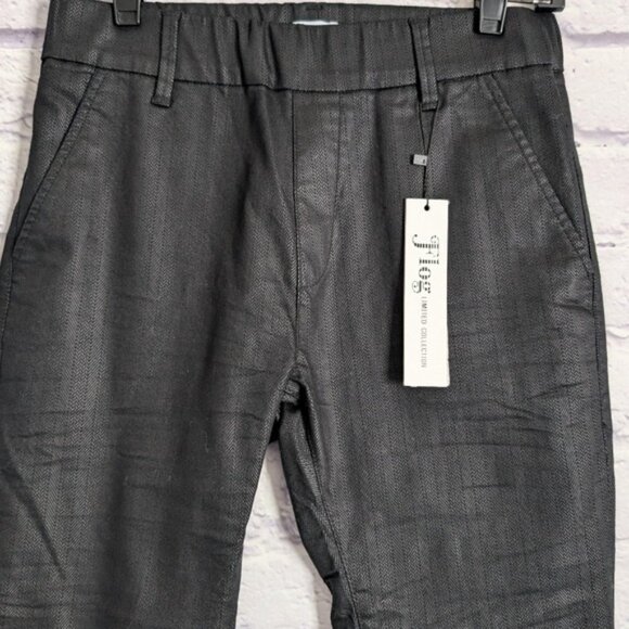 Bevy Flog Dafna Pants 27 NEW Black Herringbone Faux Leather Skinny Pull On - Picture 3 of 6